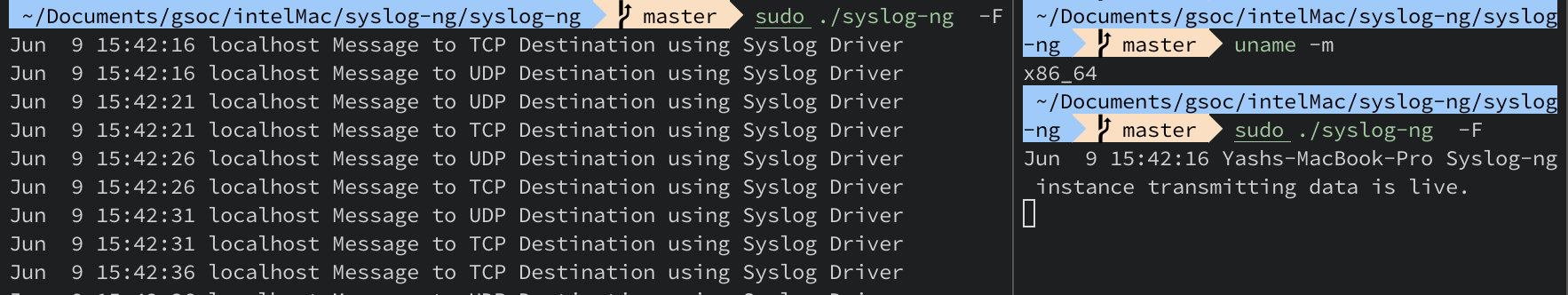 Syslog driver tested on macOS (x86)